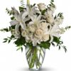 bouquet funerale di rose e gigli
